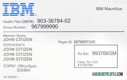 Cartão de seguro saúde das Maurícias modelo